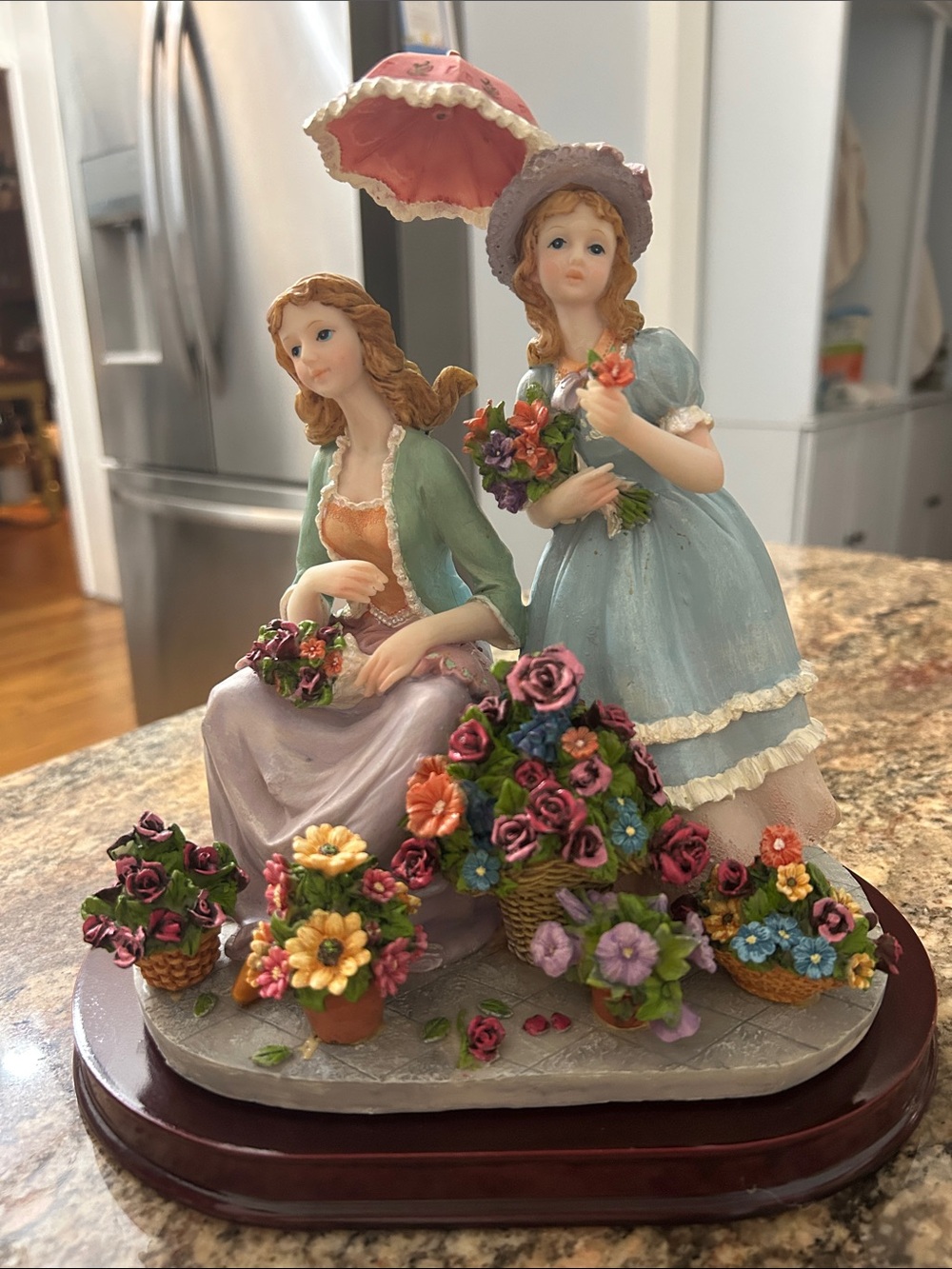 “Rose & Marion Cast Resin Floral Ladies Figurine 1992 - Pastel Blue & Lavender